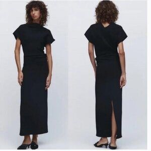 Zara Elegant Black Draped Maxi Dress, NWT, M
